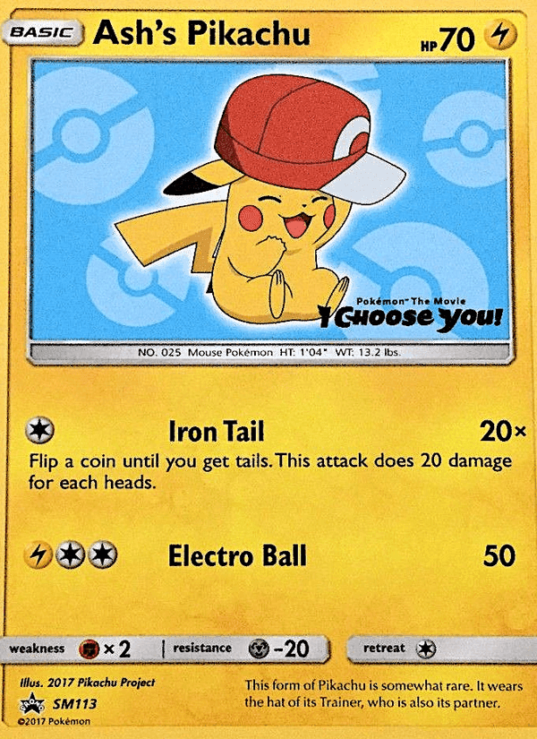 Ash's Pikachu, card SM113 from SM Black Star Promos
