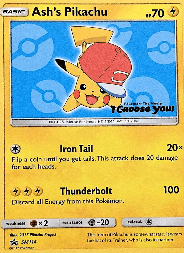 Ash's Pikachu, card SM114 from SM Black Star Promos