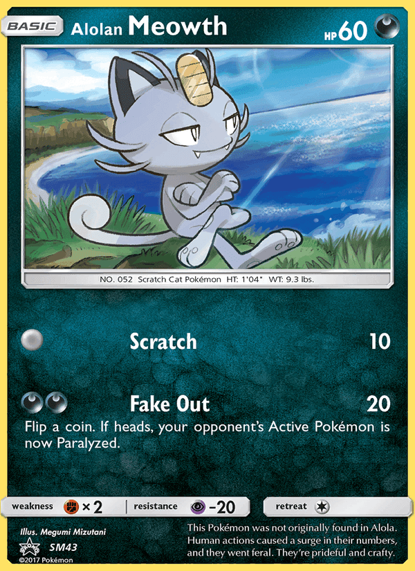 Alolan Meowth, card SM43 from SM Black Star Promos