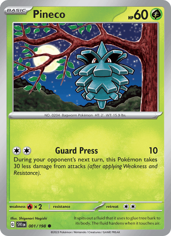 Pineco, card 001 from Scarlet & Violet