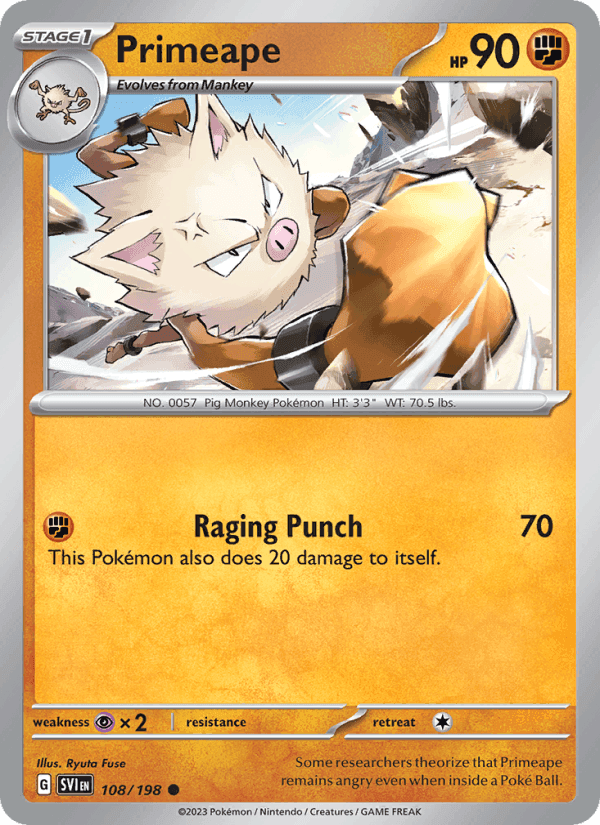 Primeape, card 108 from Scarlet & Violet