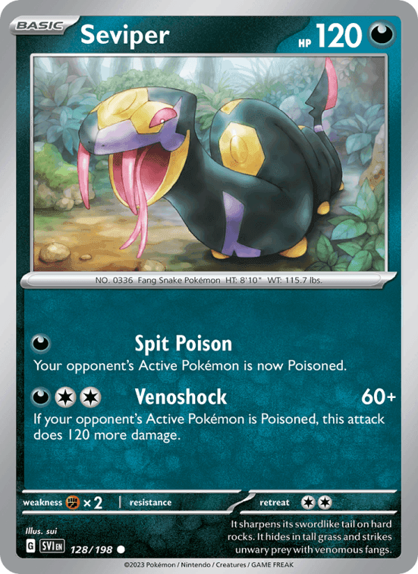 Seviper, card 128 from Scarlet & Violet
