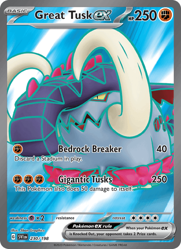 Great Tusk ex, card 230 from Scarlet & Violet