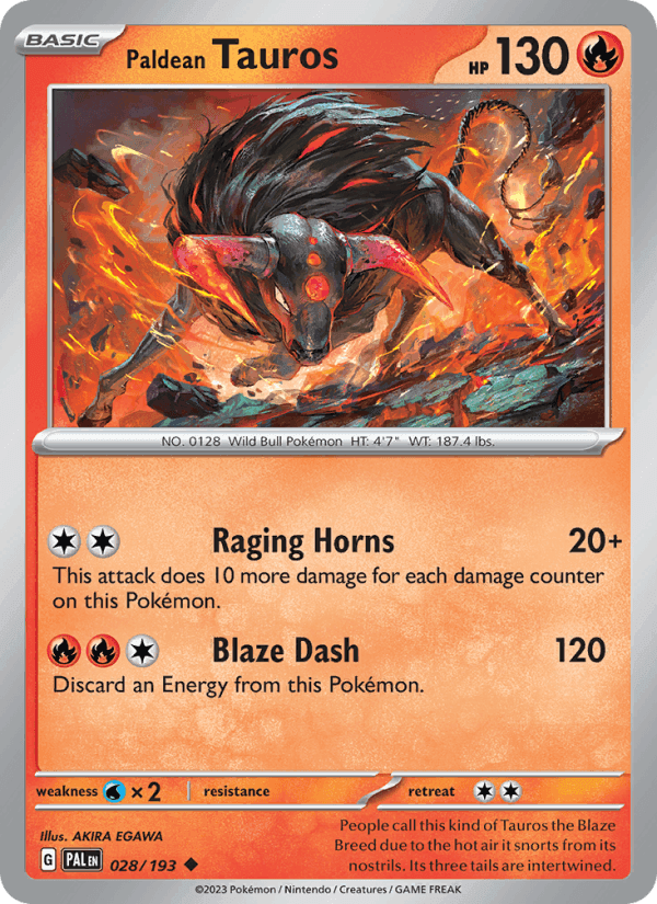 Paldean Tauros, card 028 from Paldea Evolved