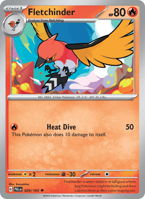 Fletchinder, card 029 from Paldea Evolved