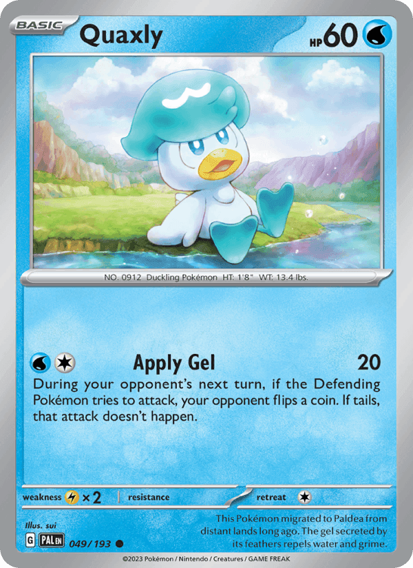 Quaxly, card 049 from Paldea Evolved