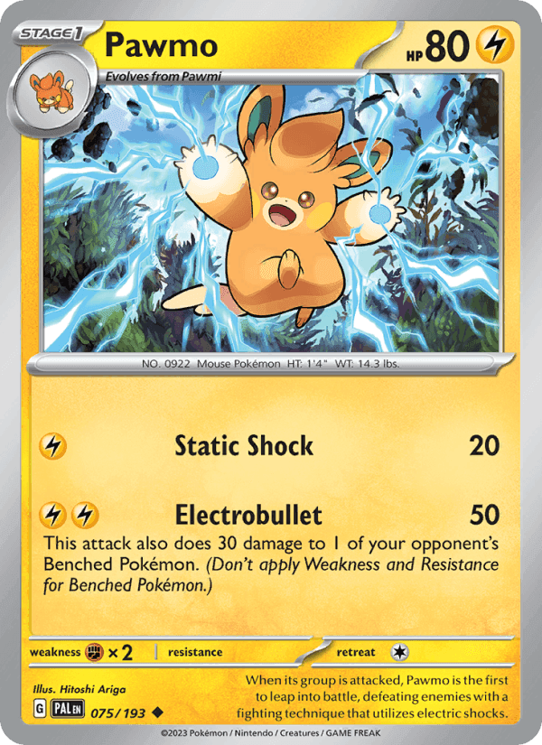 Pawmo, card 075 from Paldea Evolved