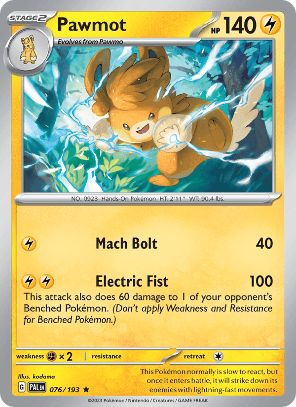 Pawmot, card 076 from Paldea Evolved