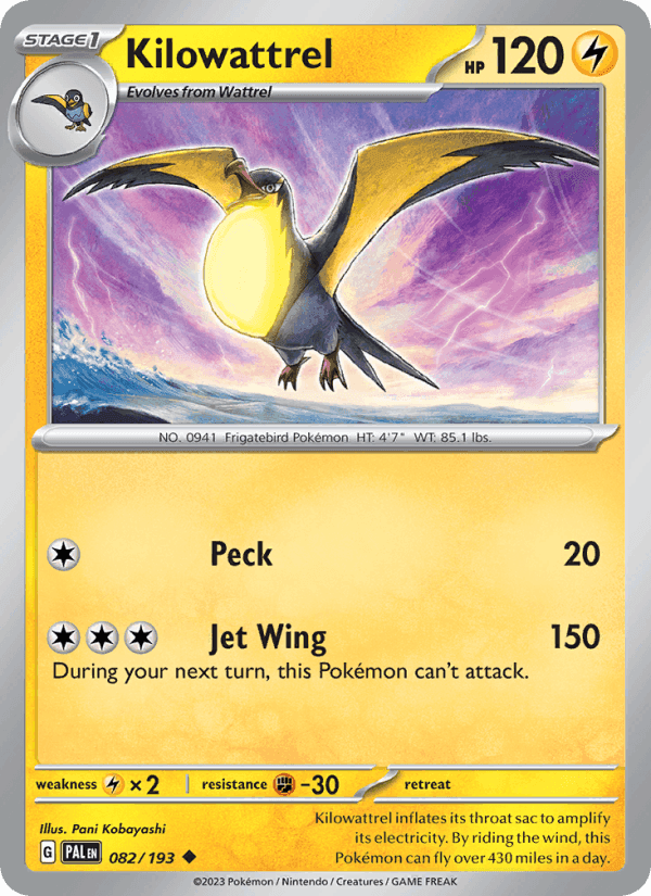 Kilowattrel, card 082 from Paldea Evolved