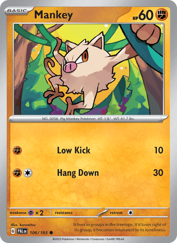 Mankey, card 106 from Paldea Evolved