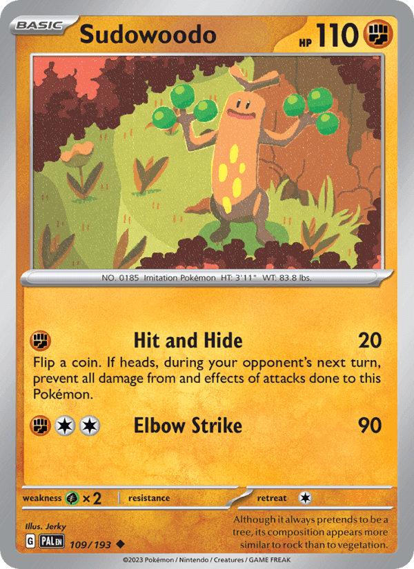 Sudowoodo, card 109 from Paldea Evolved