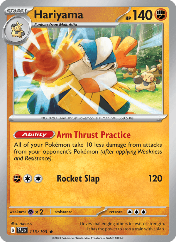 Hariyama, card 113 from Paldea Evolved
