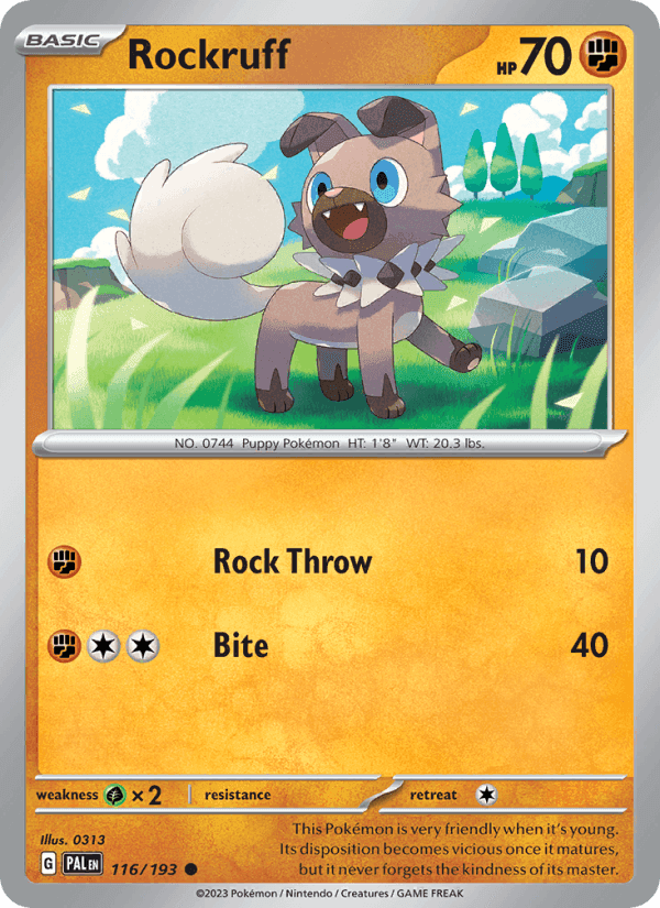 Rockruff, card 116 from Paldea Evolved