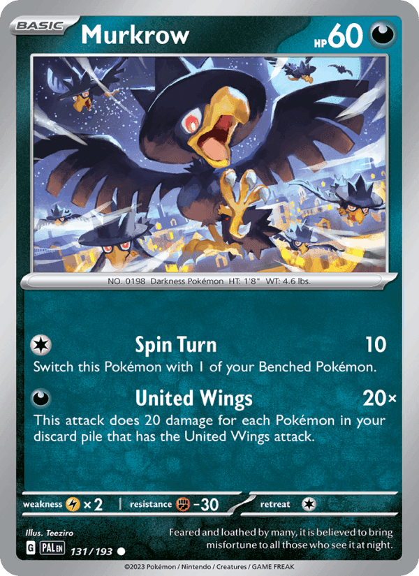 Murkrow, card 131 from Paldea Evolved
