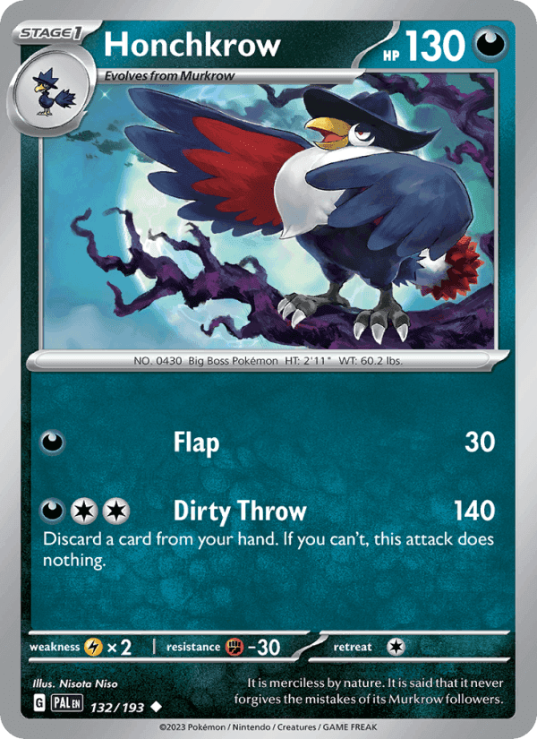Honchkrow, card 132 from Paldea Evolved