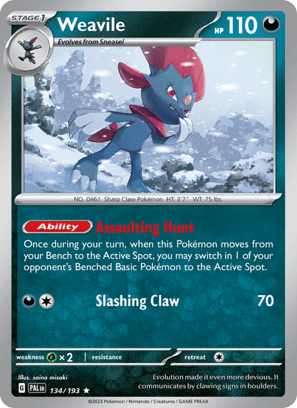 Weavile, card 134 from Paldea Evolved