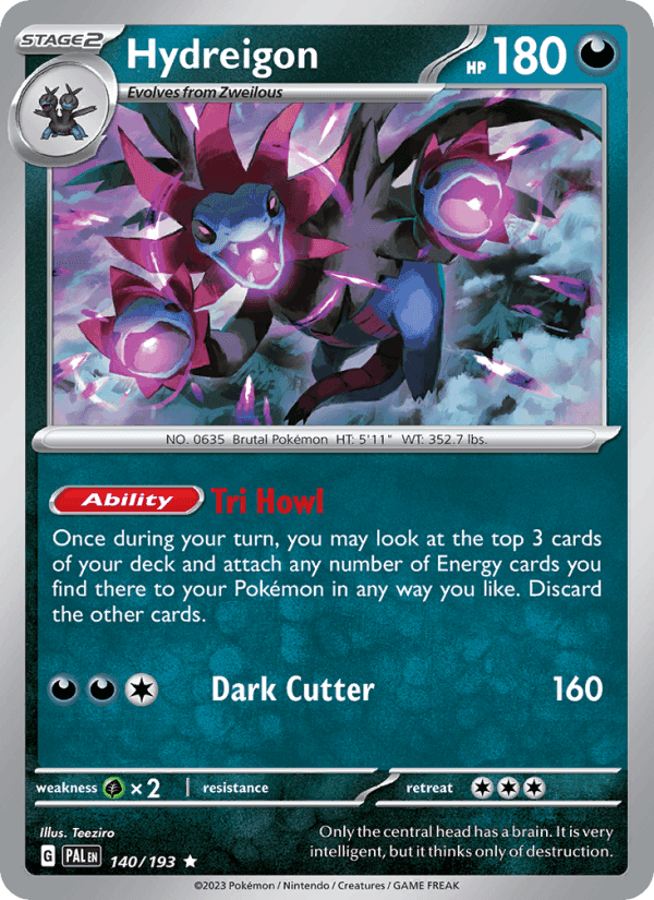 Hydreigon, card 140 from Paldea Evolved
