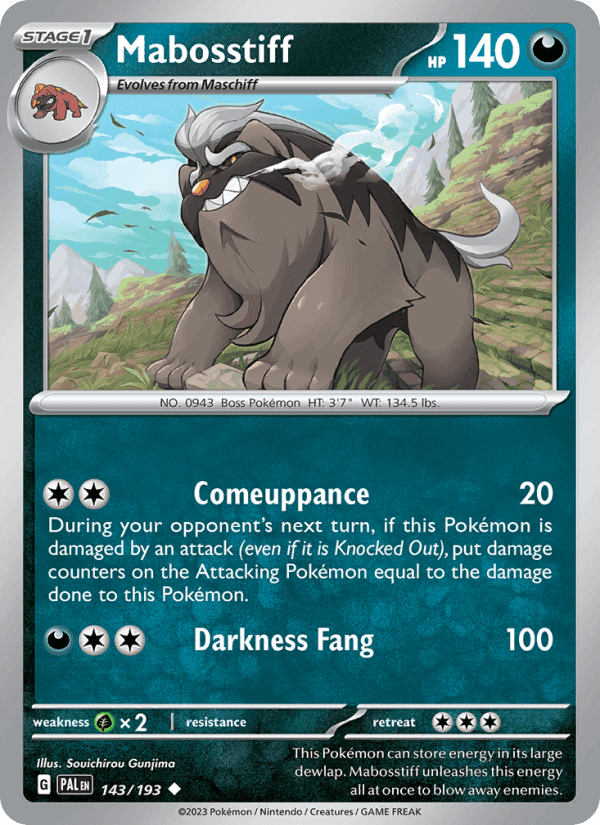 Mabosstiff, card 143 from Paldea Evolved