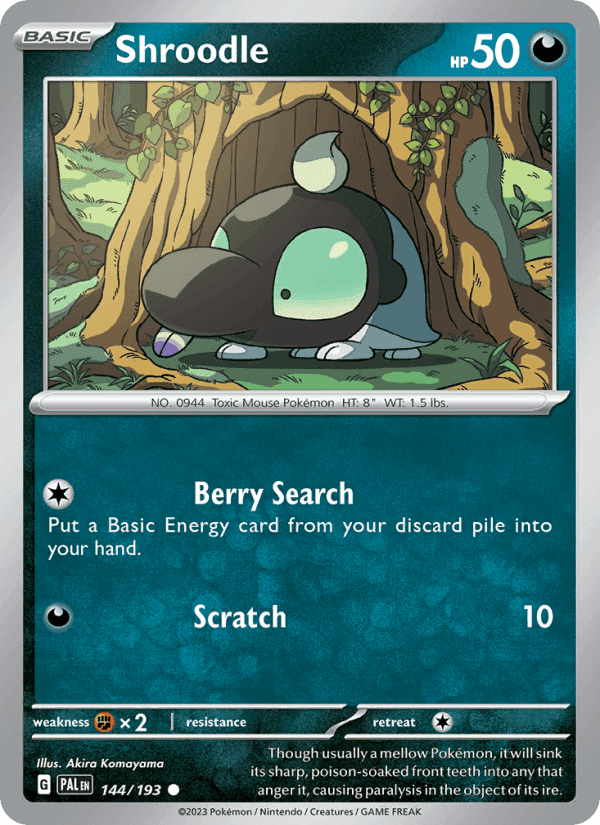Shroodle, card 144 from Paldea Evolved