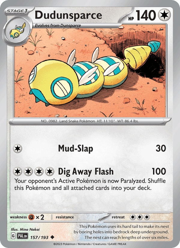 Dudunsparce, card 157 from Paldea Evolved