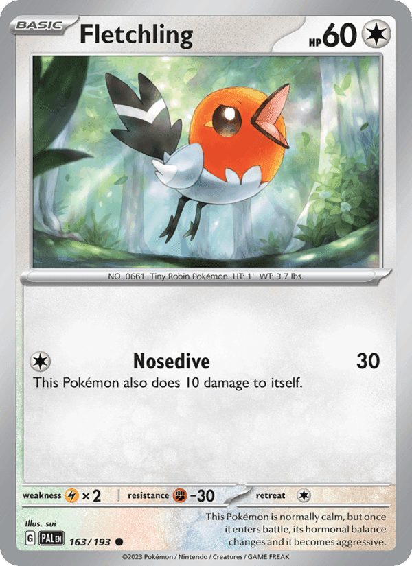 Fletchling, card 163 from Paldea Evolved