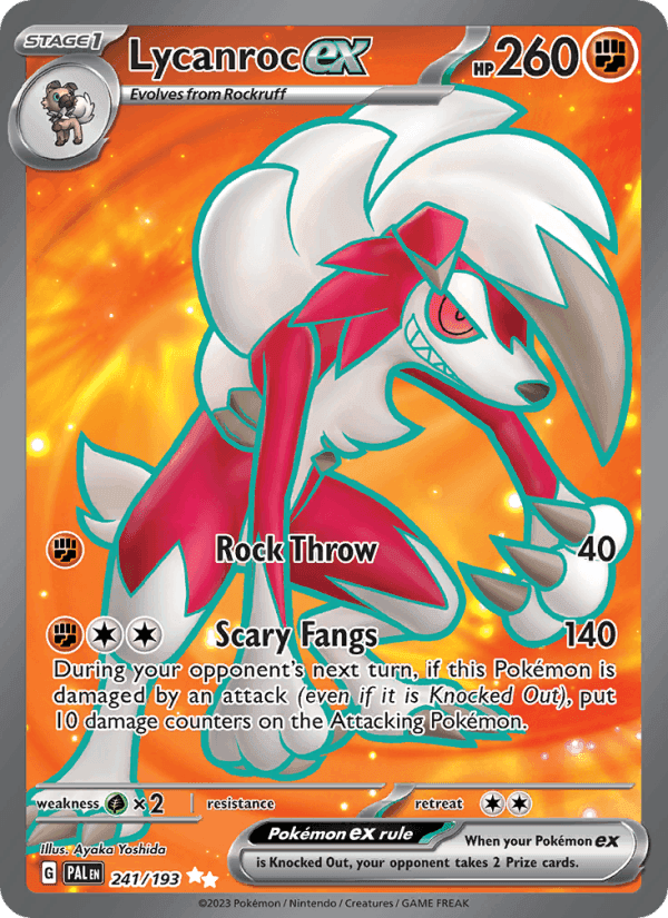Lycanroc ex, card 241 from Paldea Evolved