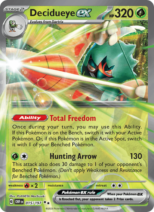 Decidueye ex, card 015 from Obsidian Flames