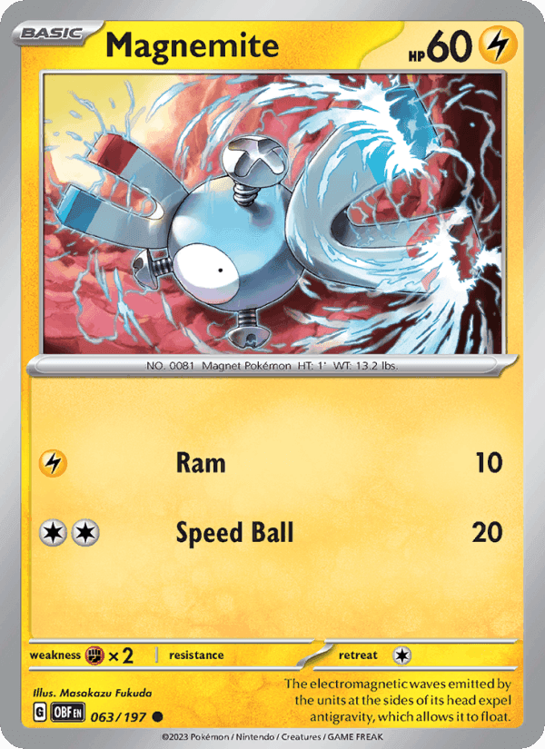 Magnemite, card 063 from Obsidian Flames