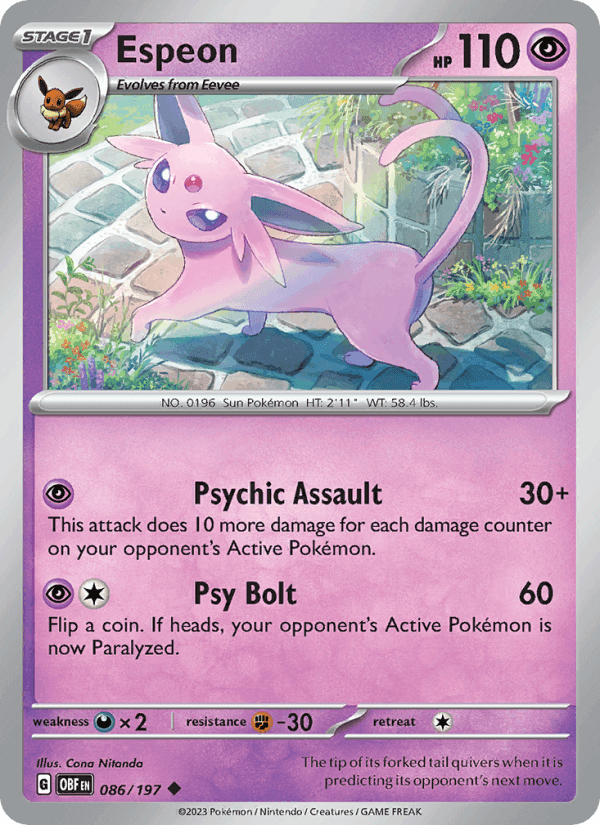 Espeon, card 086 from Obsidian Flames