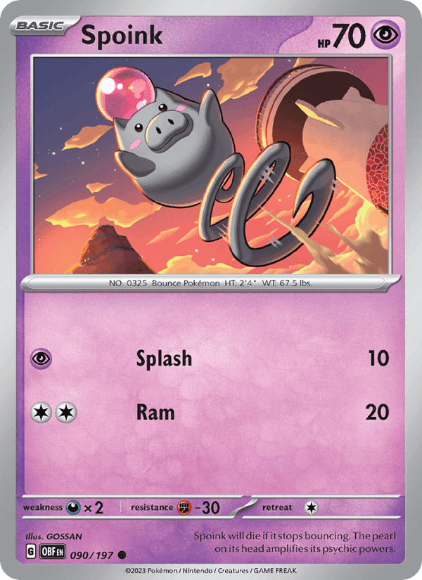 Spoink, card 090 from Obsidian Flames