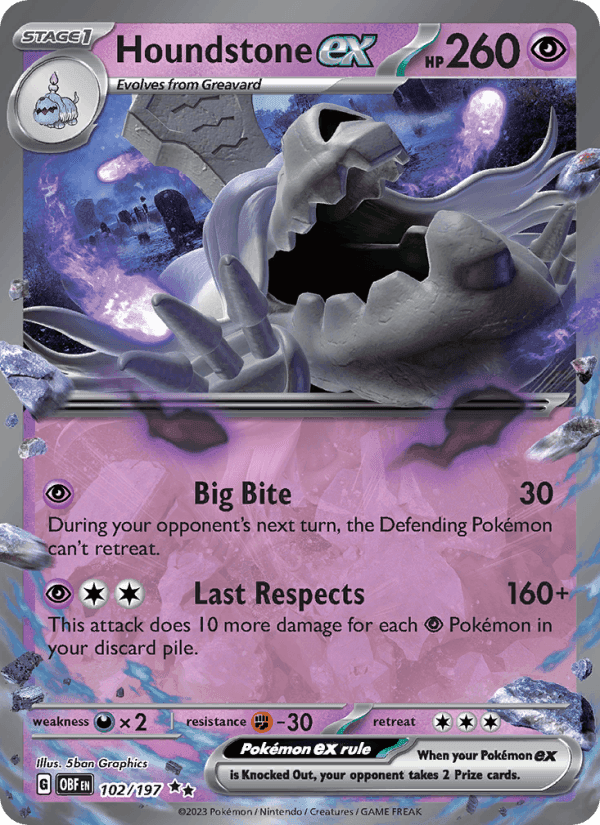 Houndstone ex, card 102 from Obsidian Flames