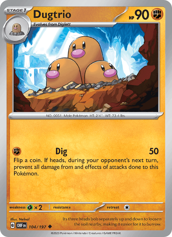 Dugtrio, carta 104 di Obsidian Flames
