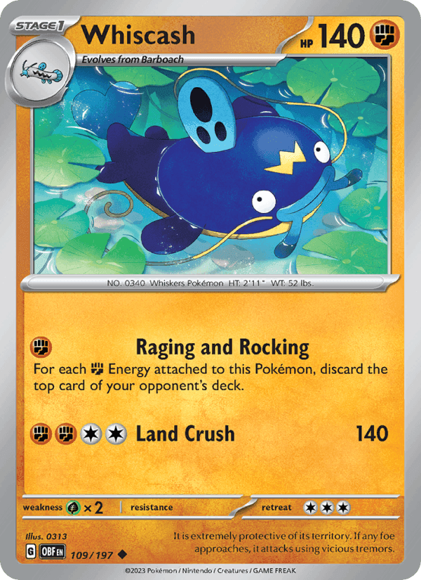 Whiscash, card 109 from Obsidian Flames