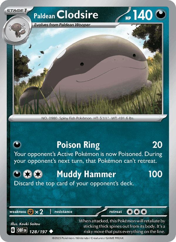 Paldean Clodsire, card 128 from Obsidian Flames