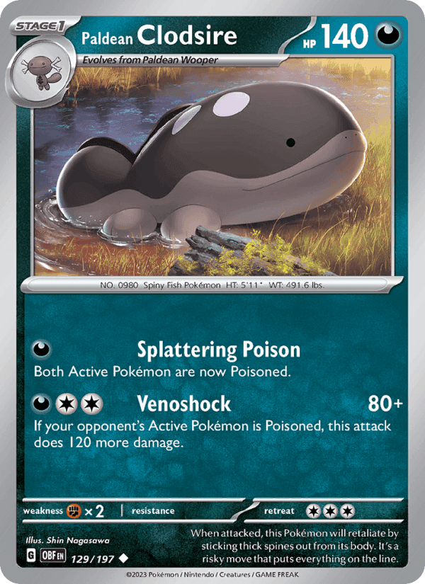 Paldean Clodsire, card 129 from Obsidian Flames
