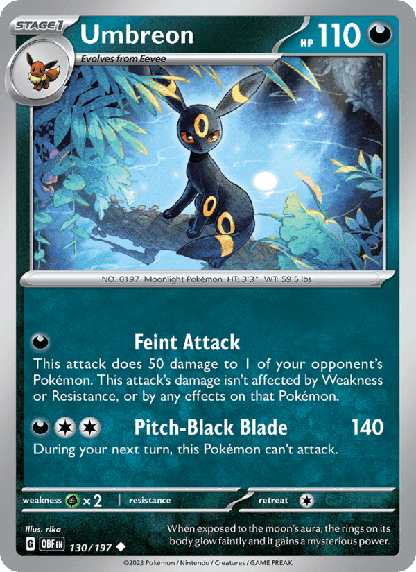 Umbreon, carta 130 de Obsidian Flames
