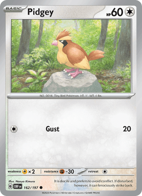 Pidgey, card 162 from Obsidian Flames