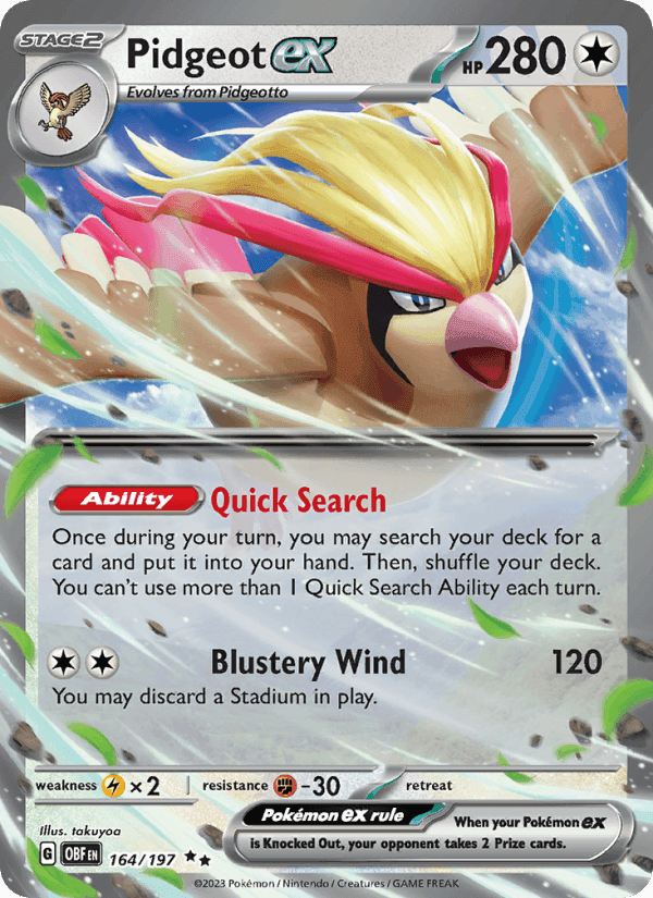 Pidgeot ex, card 164 from Obsidian Flames
