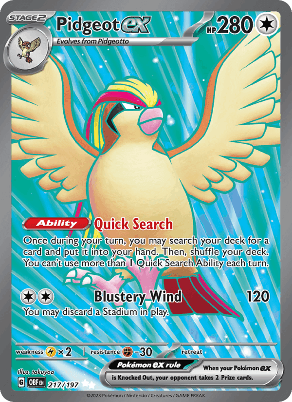 Pidgeot ex, card 217 from Obsidian Flames