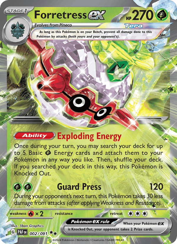 Forretress ex, card 002 from Paldean Fates