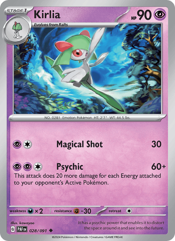 Kirlia, carta 028 de Paldean Fates