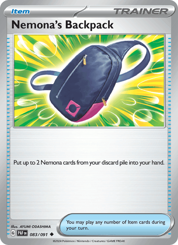 Nemona's Backpack, card 083 from Paldean Fates