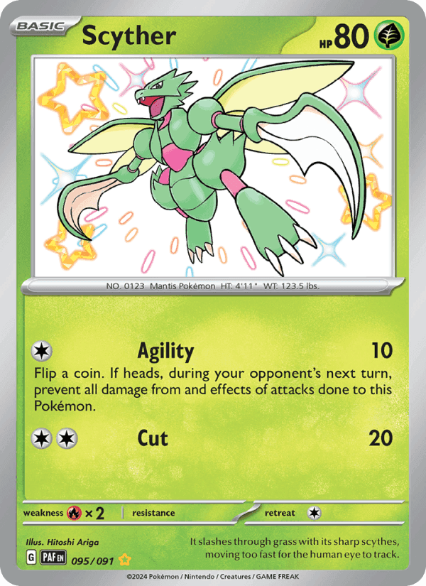 Scyther, card 095 from Paldean Fates