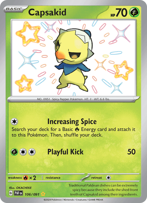 Capsakid, card 106 from Paldean Fates