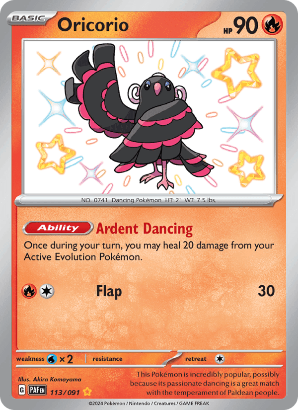 Oricorio, card 113 from Paldean Fates
