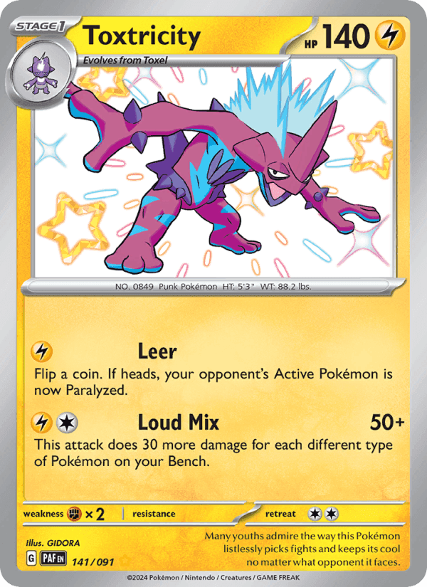 Toxtricity, card 141 from Paldean Fates