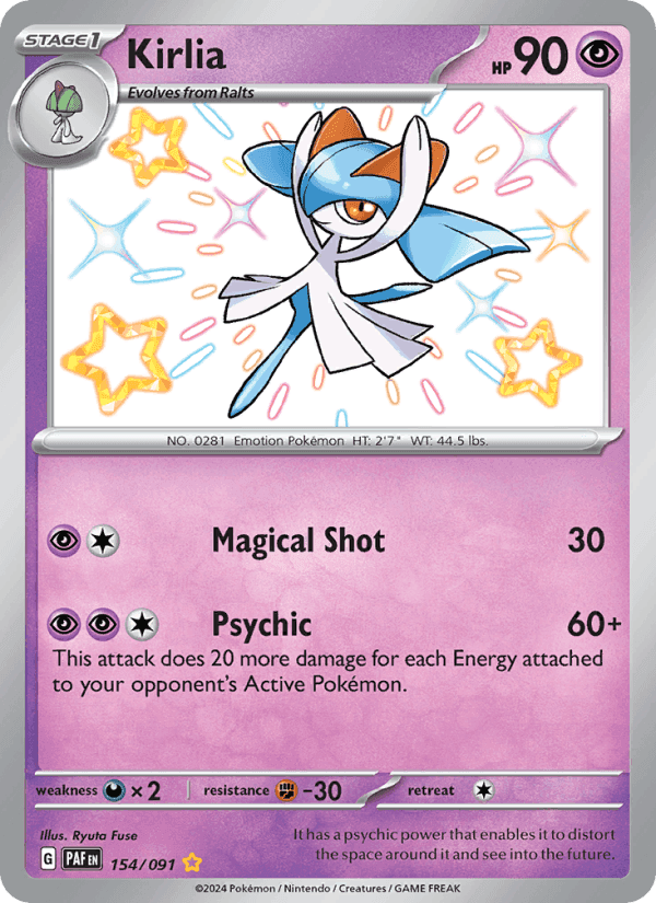 Kirlia, card 154 from Paldean Fates