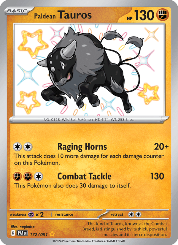 Paldean Tauros, card 172 from Paldean Fates