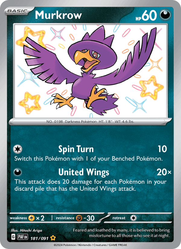 Murkrow, card 181 from Paldean Fates