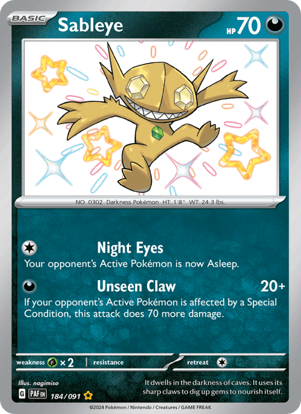 Sableye, card 184 from Paldean Fates